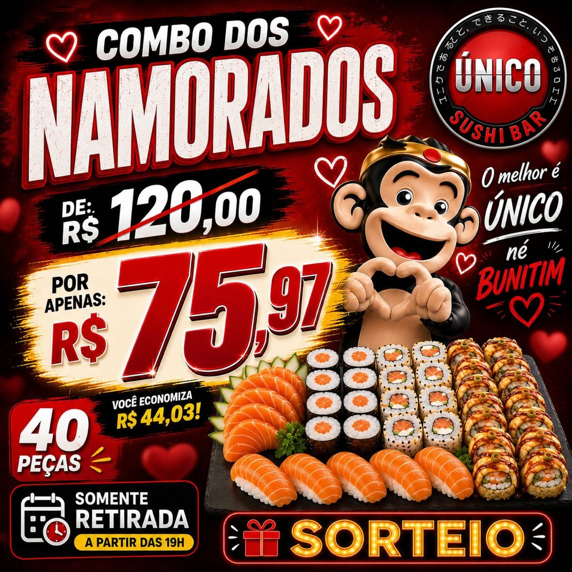 Combo dos Namorados 40 Peças Unico Sushi
