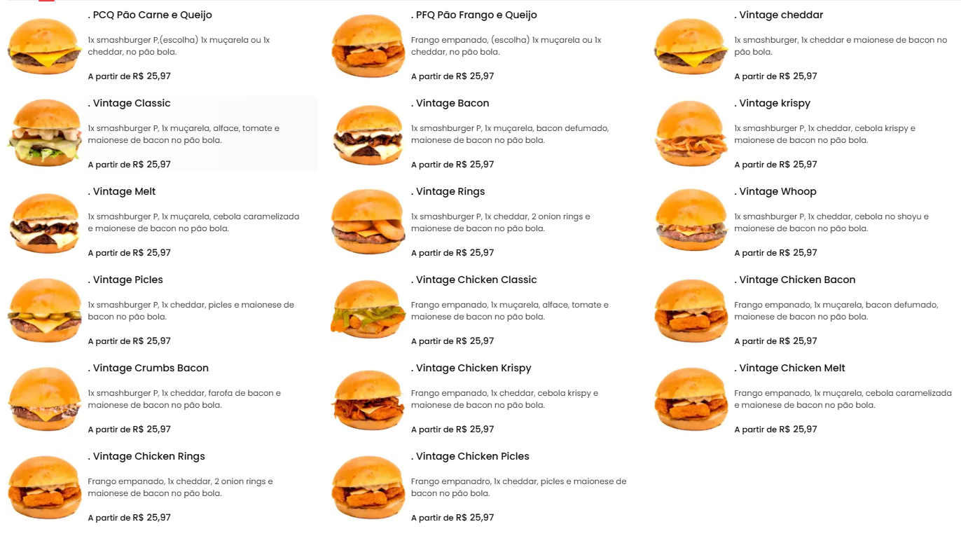 18 opções de lanches Vintage Arcade