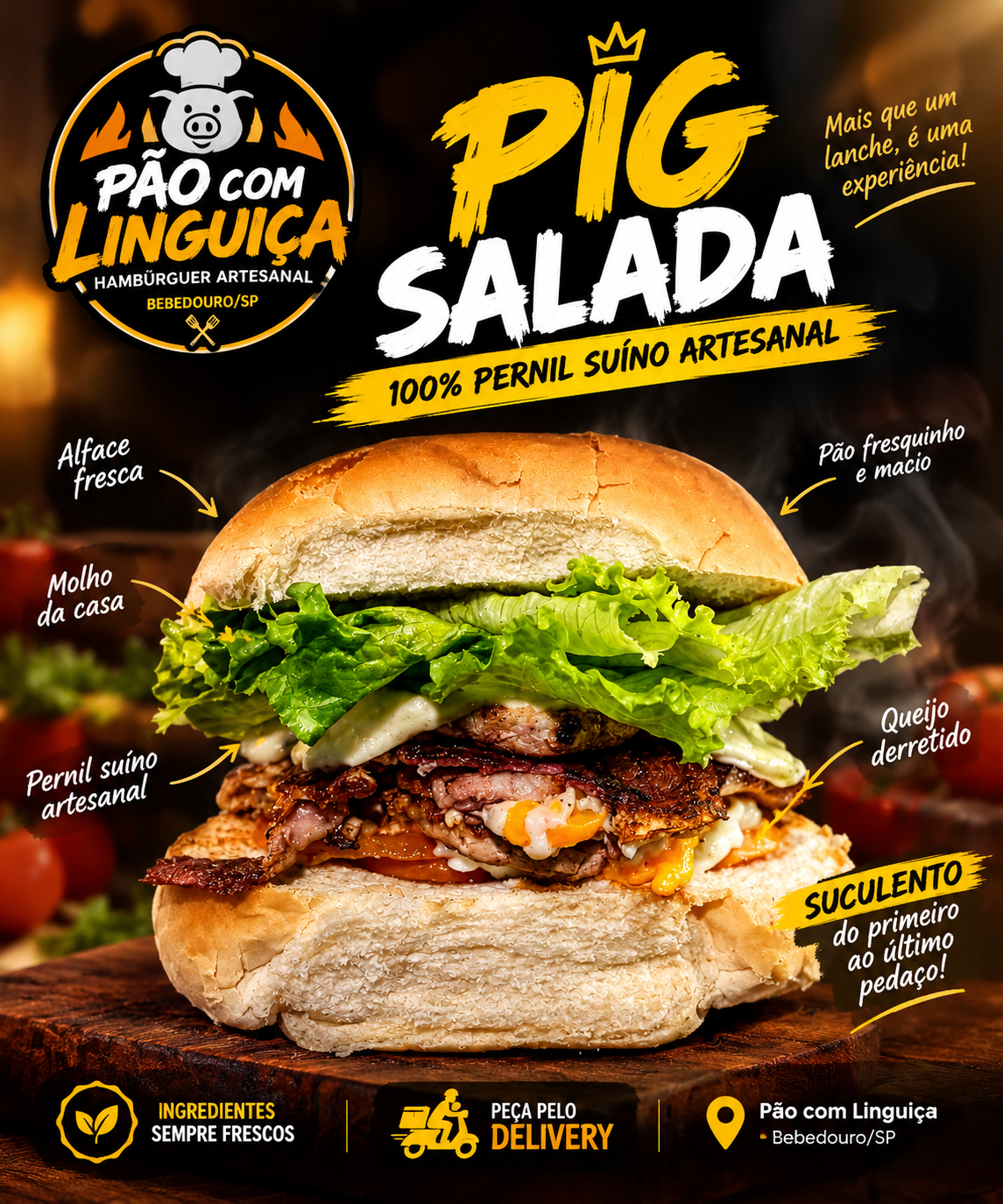 Pig Salada — Lanchonete Pao Linguica, Bebedouro