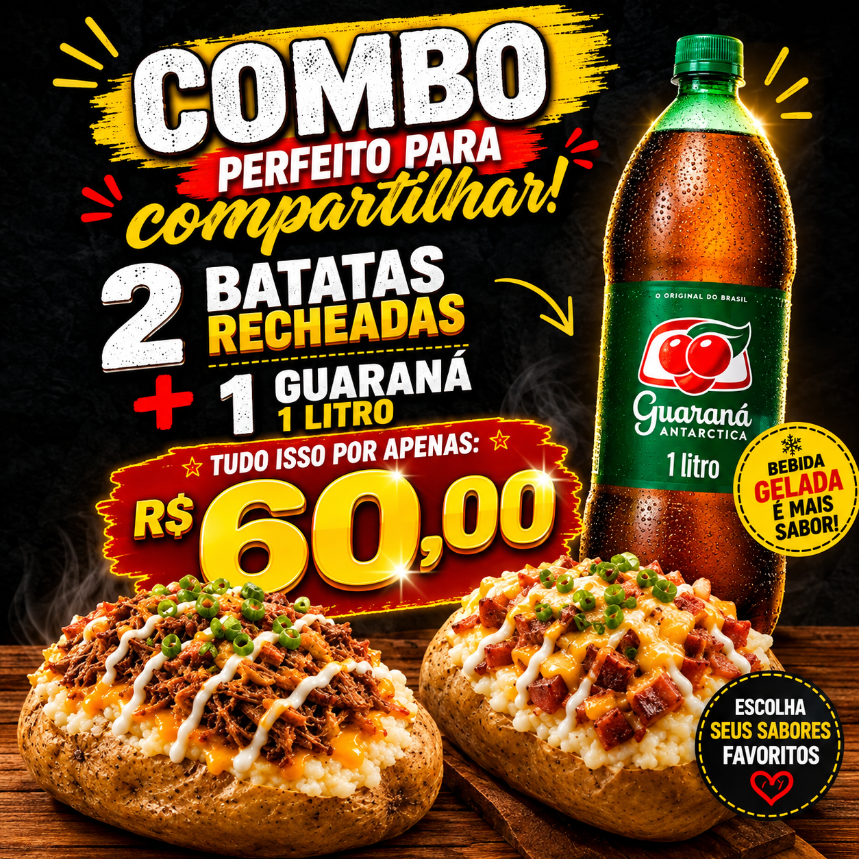 2 Batatas Recheadas + Guaraná 1 litro — Pizza Cone, Bebedouro